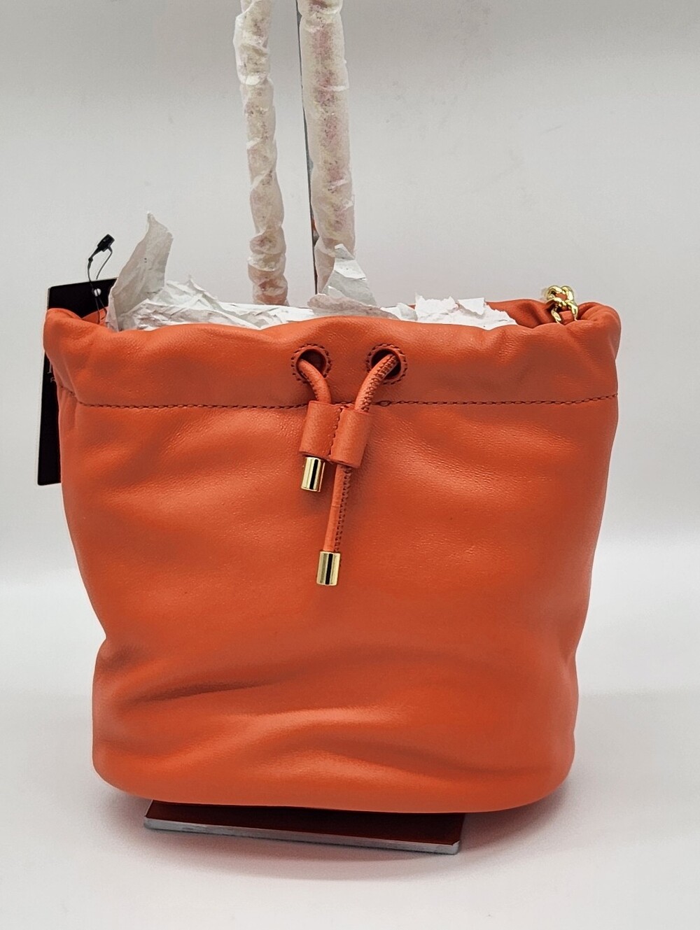NWT Lauren Ralph Lauren Coral Nappa Leather Drawstring Bucket Crossbody